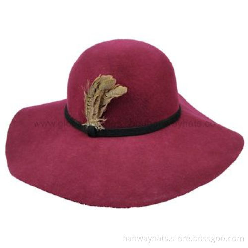 Fashion Leisure Felt Hat with Fake Leather Band and Feather Trim